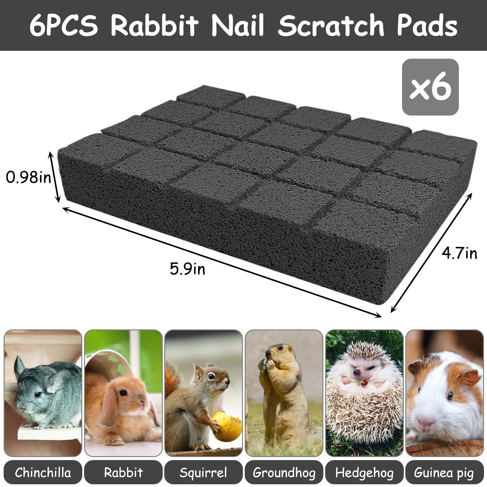 Hamiledyi 6Pcs Rabbit Scratching Pads - Bunny Lava Grinding Claw Pads For Small Animals - Hamster, Gerbil, Chinchilla, Hedgehog,
